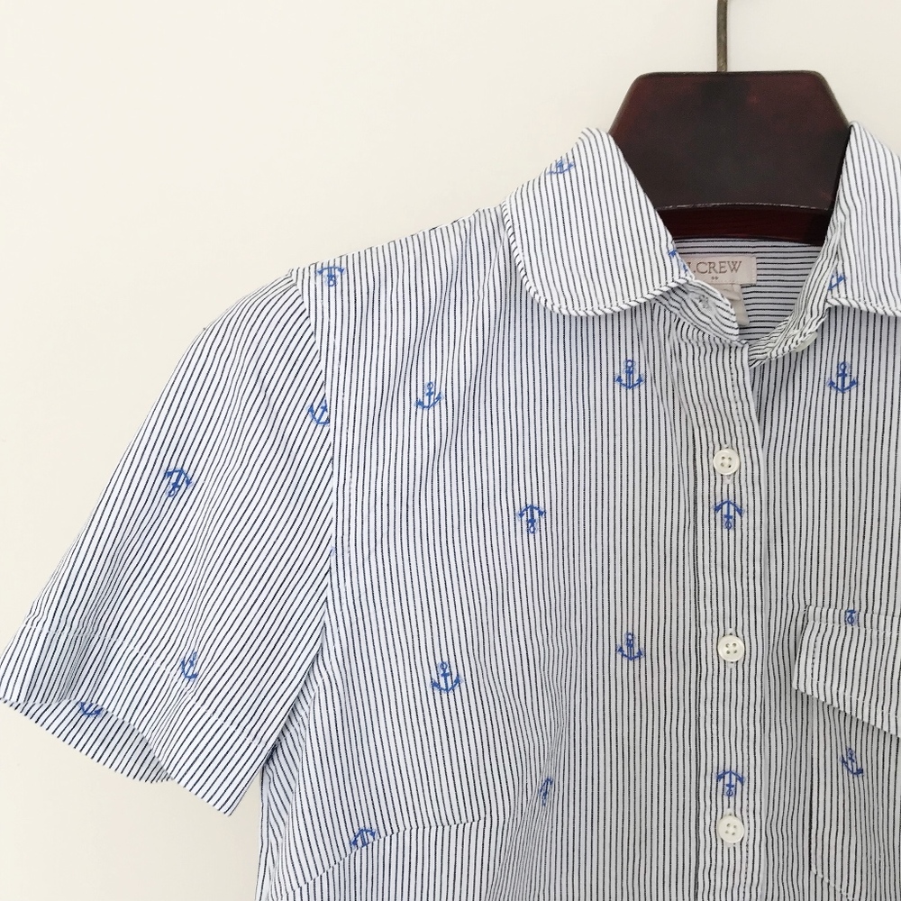 ◦ J. CREW ◦ Anchor striped pop over blouse ✨NWT✨